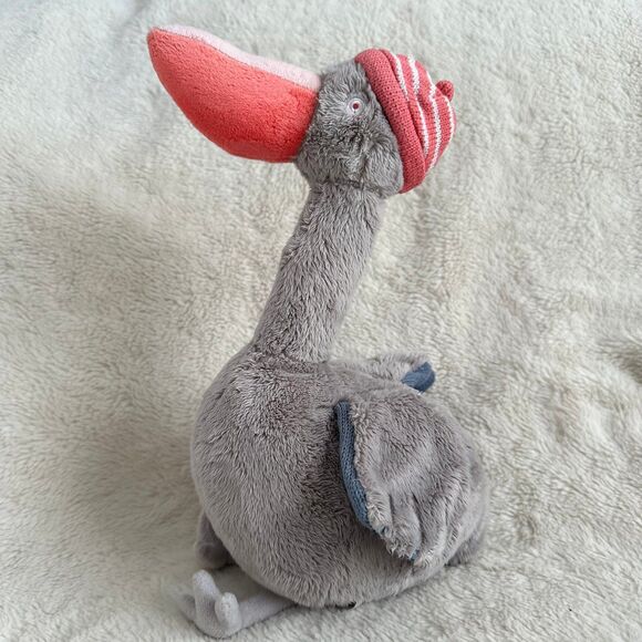 Creative Co-Op Pelican Plush Grey Pink Beanie 14” Nautical Plush Nursery Decor - Picture 1 of 6